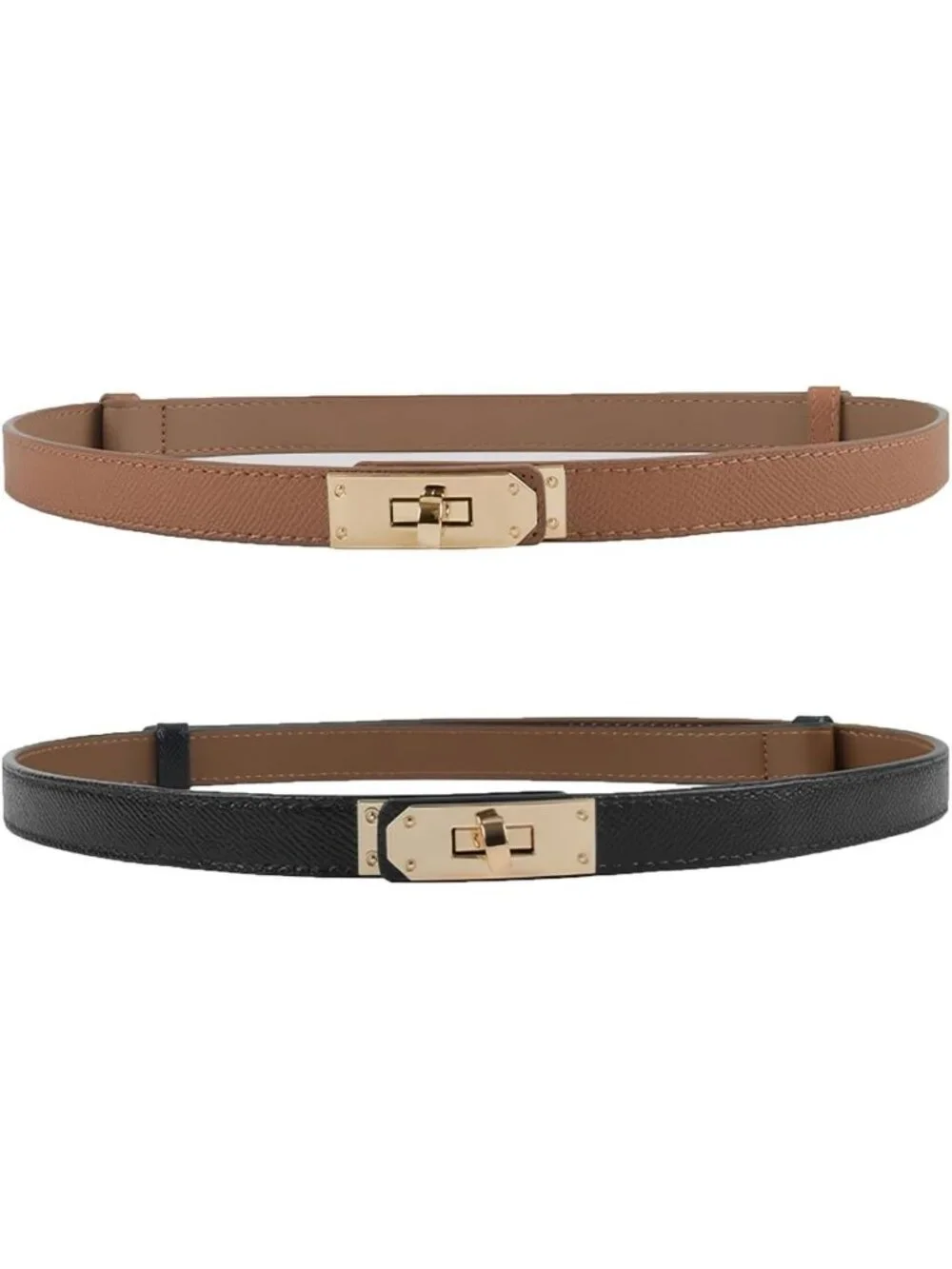 Adjustable Women's Skinny Belt - Solid Color, Alloy Turn Lock, Fits 19.5-35.5 In